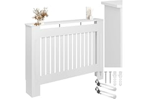 TecTake® Copri Termosifoni con Ripiano, Copricalorifero Design a Lamelle, Copritermosifoni con Aperture per Circolazione Aria, Copertura Radiatori con Mensola da Termosifone, 112x19x82 cm - Bianco