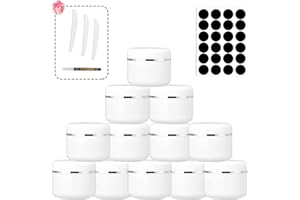 LONNEY Cremedose Leer 50ml 12 STK, Leere Cremedosen Tiegel Döschen Weiß Kunststoff Stichprobe Behälter für Kosmetik Creme Lotion Salben Ätherische Öle mit 3 Stück Minispateln