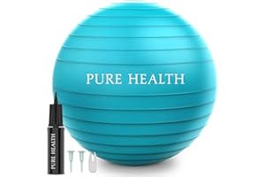 PURE HEALTH Exercise Fitness Swiss Yoga Ball - Anti Burst Extra thick with Hand Pump for Home Gym -Birthing Ball for Yoga, Pilates, Fitness, Pregnancy & Labour