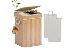 ADEL DREAM AdelDream - Cesto portabiancheria pieghevole in bambù, con coperchio, per camera da letto, bagno e lavanderia, 100 l, colore originale legno