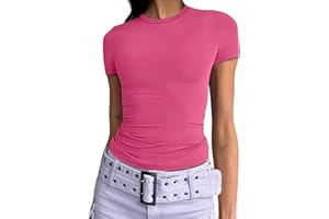 OZYILIAN Damen Basic Kurzarm Crop Top Casual Y2K Rundhalsausschnitt Tops Slim Fit Tshirts Influencer Top Shirt