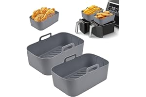 Pipihome Olla de Silicona Ninja Foodi [AF300EU] [AF400EU] Freidora de Aire Dual Zone, 2 Piezas de Revestimientos de Silicona para Freidora de Aire Doble, Accesorios para Freidora de Aire (Gris)