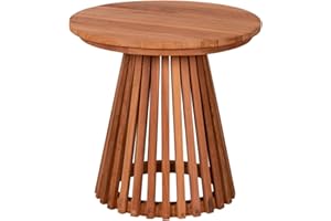 MR. DEKO® Bolton Table d'appoint ronde en bois de teck Ø 50 x 50 cm (diamètre x hauteur) Meuble d'extérieur aspect lamelles stable et petite pour balcon, terrasse, jardin d'hiver, jardin