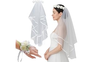 JYNVO Voile Pour Robe De Mariée, Équipé D'Un Bracelet À Fleurs, Voile Mariée À Couronne De Fleurs- Pour Déguisements De Soirées Fête Reprises De Banquet Halloween