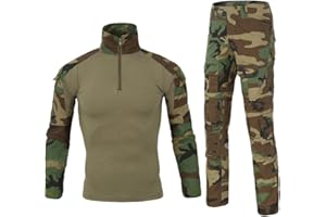QCHENG Camicia da Combattimento Militare Uomo Airsoft Shirt Vestito Camouflage Uniforme Tattica Asciugatura Rapida Manica & Pantaloni Tuta Abiti da Combattimento Pantaloni Paintball