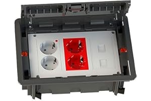 CABLEPELADO Kit puesto trabajo suelo empotrar | Módulo Doble Schuko Embornado Por Corte-Rápido Con LED, Módulo Doble Schuko SAI Embornado Por Corte-Rápido Con LED, 1 Placa Datos Para 2 Conectores