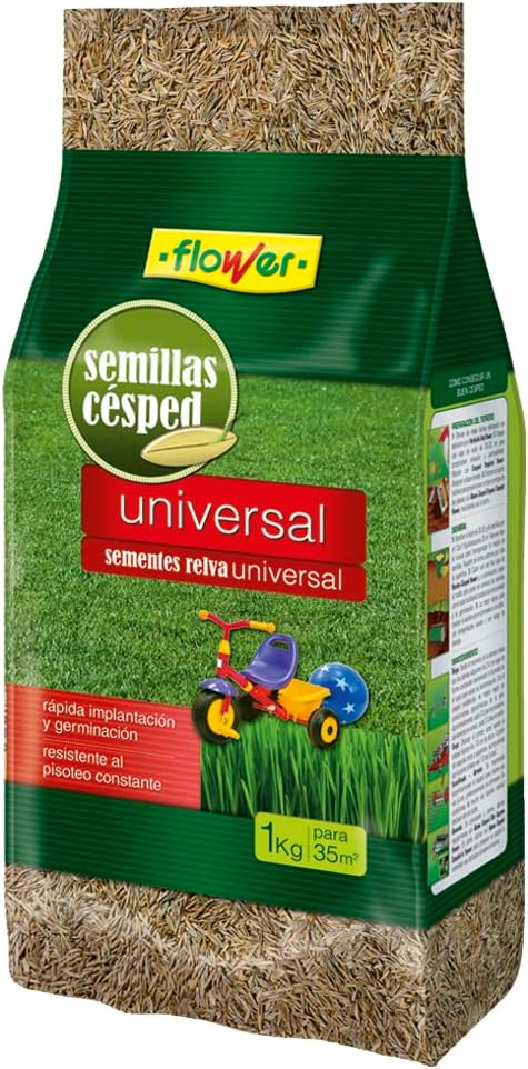 Flower - Semillas de Césped Universal 1kg | Rápida Germinación | Máxima Calidad | Para 35 m2, 16x16x16.5 cm, Material Semilla