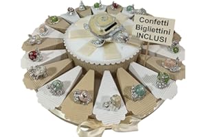 SINDY BOMBONIERE Torta bomboniere comunione salvadanaio e animaletti misti d'appoggio confetti e biglietti inclusi