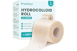 Promifun Rollo de vendas hidrocoloides para ampollas, 2.5 pulgadas x 16 pies, cortadas para ajustar, almohadillas autoadhesivas para el talón, altamente absorbentes para quemaduras, ampollas, cuidado