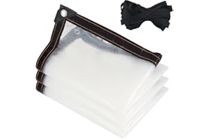 KJLEEN 3M x 4M Clear Tarpaulin Waterproof Heavy Duty Transparent Tarpaulin Large Clear Tarp with Eyelets and Rope Plastic Cover for Gazebo Greenhouse 4x3 Chicken Coop Cover Rabbit Hutch Cover