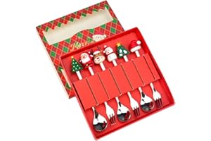 LANSKYLAN Set di Cucchiaini Natalizi 3 Pezzi Cucchiaio da Caffè in Acciaio Inox 3 Pezzi Forchetta da Torta Cucchiaio in Stile Natalizio Cucchiaino da Dessert con Confezione Regalo per Feste di Natale
