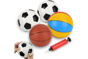 Cartlant 4Pcs Soft Balls for Kids, Inflatable Rubber Basketball with Pump and Small Baby Sponge Football, Mini Foam Soccer Ball Waterproof Basket Toddler Ball for Pool Garden Beach Indoor Outdoor