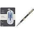 Parker Calligraphy CT Fountain Pen (Blue) Moments Vector Timecheck Gold Trim Roller Ball Pen (Black)
