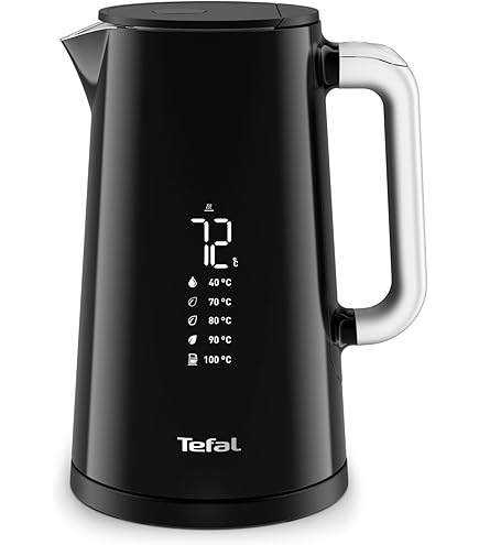 BALTER Roestvrijstalen waterkoker met temperatuurinstelling, 45 °C - 100 °C, dubbelwand, BPA-vrij, stil en draadloos, warmhoudfunctie, theekoker met temperatuurweergave, 1,5 l, 2200 W, zwart (blauw