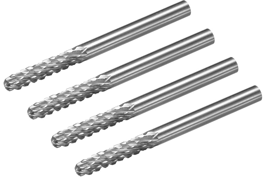 sourcing map Tungsten Carbide Rotary Files 1/8" Shank, Double Cut Cylindrical Radius End Rotary Burrs Tool 3mm Dia, for Die Grinder Drill Bit Wood Soft Metal Carving Polishing, 4pcs