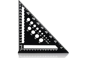 WOUMON 7 Inch Speed Square, Metric Woodwork Square, Aluminum Alloy Rafter Square, Roofing Square Tool, Carpenters Square, for Angle Measuring Marking (Black)