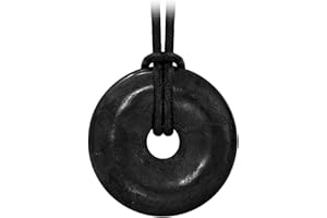 Kaltner Präsente Collana con gemma con ciondolo/shungite nero/cinturino in pelle con ciondolo a ciambella/ciondolo in pietra preziosa di alta qualità con catenina in pelle/diametro di 40 mm, Pelle