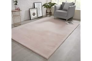 VICEROY BEDDING NATURAL FAUX RABBIT FUR Rug Ultra Soft Plush Extra Large Animal Rugs Living Room Wool Shaggy Fluffy 26mm Thick Pile Height Modern Area Rugs - (Blush Pink, 160cm x 230cm (5.5ft x 7.5ft))