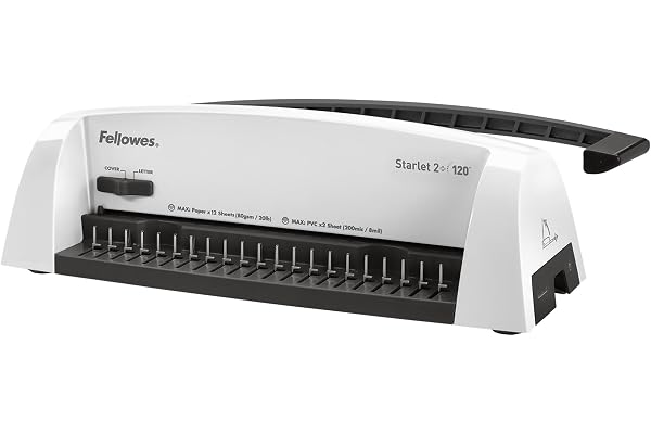 Machine à relier Fellowes Starlet 2+ – Perfore 12 feuilles A4 – Reliure manuelle à anneaux plastique – Relie jusqu’à 120 feuilles – Parfaite pour le bureau à domicile