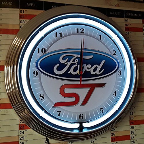 Horloge - Ford ST Neon Fluo Blanc - Garage Atelier Horloge murale Neon Publicité