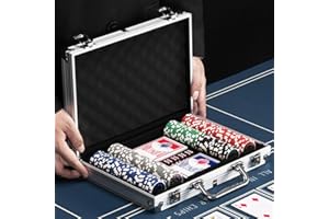 BAKAJI Juego de maletín de póquer de Aluminio, Paquete de Juego Profesional con 2 Barajas de Cartas, 5 Dados, botón del Distribuidor, Maleta Ideal para Texas Hold'em y Blackjack (200