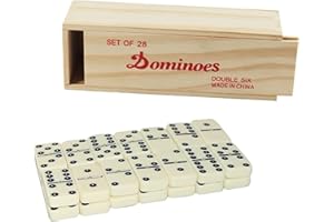 ROSEMARY & CO Rosemary Wooden Box Domino Set Double 6 Dominoes Set Of 28 Dominoes Game for Family Complete D6 Dominoes Set Traditional Games