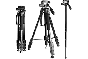 CAMBOFOTO 176.5CM Camera Tripod/Monopod, Lightweight Travel Tripod, With 3-Way Panoramic Head, Compatible with Digital Cameras, Camcorders, Max Load 4 kg