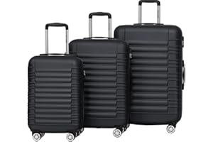 TRVLMORE Koffer & Trolleys - Koffer Set - Kofferset 3 Teilig Hartschale, Gepäck-Sets, Hartschalenkoffer Set, Reisekoffer Set, Koffer Set 3 Stück, Handgepäck Koffer 55x40x20cm Luggage, Schwarz