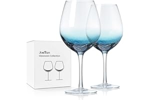 Joeyan 630ml Verres à Vin Bleu Craquelé - Lot de 2 Verre à Vin Cristal Soufflé à la Main - Verres à Pied pour la Maison, la fête, Le Restaurant - Idée Cadeau pour Homme, Femme