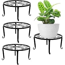 Supporti Per Piante In Metallo Tosnail, Confezione Da 4, Diametro 23 Cm X Altezza 12,5 Cm, Motivo Floreale, Portata 27 Kg Cad., Per Interni Ed Esterni, Colore Bianco