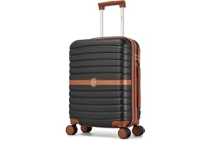 Kono Cabin Suitcase 55x40x20 Lightweight ABS + PC Hard Shell Carry On Trolley Case Small Travel Hand Luggage with 3 Digit Combination Lock Spinner Wheels (Black/Brown)