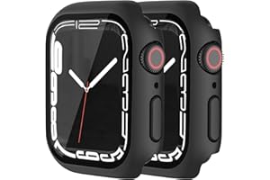 HANKN 2-Stück Matt 41mm Hülle für Apple Watch Series 9 8 7 41mm Temperierte Glas Schutzhülle, Hart Bildschirmschutz Gehäuse iWatch Eingebaut Displayschutzfolie, Schwarz 41 mm