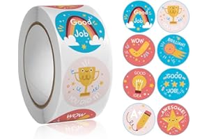 Aieino 500pcs School Stickers for Teachers - 25mm Self Adhesive Sticker Round 8 Assorted Cute Patterns Pencil Stars Yes Trophy Labels Teacher Supplies for Kids, Parents, Students Motivation Awards