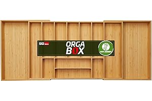 Orga-box UNIVERSAL cubertero de bambú ajustable para anchura de armario 900-1200 mm hasta 13 compartimentos para profundidad de cajón 473 mm