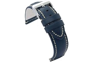 diloy Cinturino sportivo in pelle liscia vitello bombato cucitura bianca – Per orologio – Misure 14mm 16mm 18mm 20mm 22mm 24mm – Elegante e resistente P354