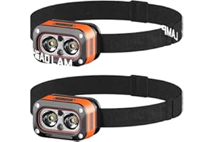 RUMICET Lampe Frontale Rechargeable USB 2 Pcs, 1200LM Super Lumineux Lampe Frontale Led Ultra Puissante avec 5 Modes et Commutateur de capteur, Angle Réglable à 45°, IPX4 Étanche pour Cyclisme, Camping