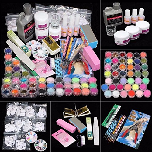 JACKY 21 in 1 Professional Acrylic Glitter Powder French Nail Art Deco Tips Set Kit