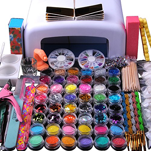 Fashion Gallery 36W White UV Lamp Gel Curing Dryer Light Powde Glitter Nail Art Tips Kits