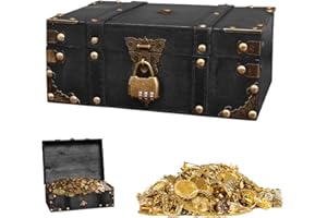 XPJBKC Vintage Wooden Treasure Chest, 24 x 17 x 9.5 cm Treasure Chest with Combination Lock, Wooden Storage Treasure Chest, Wooden Chest with Lid for Children's Birthday Wedding Decoration