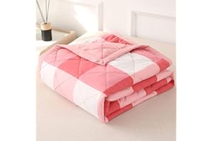 DOTBUY-SHOP Quilted Bedspreads, Check Quilt Bed Throws Cotton Filling Duvet Super King Single Double Size Children's Bed Reversible Quilted Throw for All Season (Pink,180x200cm)