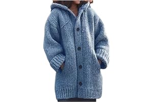 AMhomely Ladies Jacket- Women's Solid Color Single Breasted Pocket Hooded Warm Knitted Sweater Coat Top Sale Clearance Womens Loose Cardigans Shirt Coats Jackets Trench Topcoats Promotion