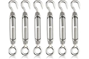 ZAMXHUG tenditore Cavo Acciaio - 6 PCS Tenditore con Gancio e Occhiello,tiranti per Filo stendibiancheria, in Acciaio Inox 304, per tendere Corde e Cavi, M4 Turnbuckle Gancio e Occhio