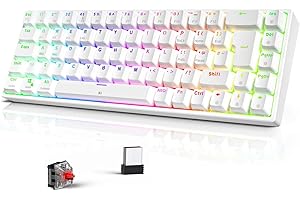 TECURS Wireless Mechanical Gaming Keyboard RGB UK Layout TKL 65% Rollover Anti-ghosting Bluetooth / 2.4G Keyboard Red Switch for PC Gamer/iPad/ PS4/Android, White
