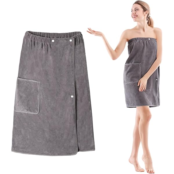 Lovasy Sauna Badjas voor Dames, Frottee Saunahanddoek Saunakilt met Zakken, Drukknop en Elastisch Koord, geel, XL-XXL