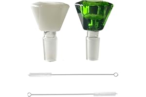 Funky Factory - 14 mm Male - Glass Bong Bowls - Set of 2 - Dimond Shape - Green and White