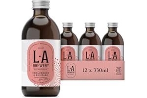 L.A Brewery | Non Alcoholic Sparkling Craft Kombucha Drink - Strawberry & Rhubarb - 12 x 330ml Pack | Low Sugar Non Alcoholic Drinks - Kombucha Tea - Gluten Free & Vegan Soft Drinks