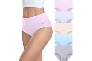 coskefy Underwear Women, High Waisted Cotton Knickers Ladies Full Briefs Soft Panties Slight Tummy Control Pants 5 Pack
