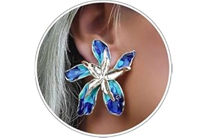 Wendalern Boho Grande Fiore Orecchini A Perno Blu Floreale Smalto Orecchini Esagerare Petalo Di Fiore Goccia Orecchini In Metallo Texture Fiore Dichiarazione Orecchini Gioielli Per Donne E Ragazze
