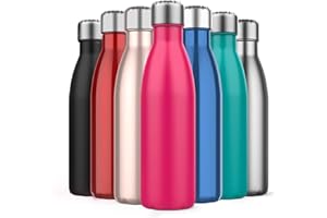 EMIUP 500ml Insulated Water Bottle, Double Wall Stainless Steel Vacuum Bottle Keep 24 Hours Cold & 18 Hours Hot - BPA Free for Outdoor Sports, Fitness, Hiking, Camping, Office,School (Pink)