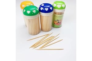 RDECOX Toothpicks Sticks Wood (1 Box) Round Bamboo Cocktail Sticks with Storage Box Double Sided Picks for Dental Perfect for Dental Care Ideal for Teeth Picking Party Buffet Fruits BBQ Parties
